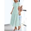 image:imagePRETTYGARDEN Womens 2026 Summer Maxi Dress Short Sleeve V Neck Hollow Out Eyelet A Line Long Flowy Beach Vacation DressesLight Green