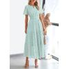 image:imagePRETTYGARDEN Womens 2026 Summer Maxi Dress Short Sleeve V Neck Hollow Out Eyelet A Line Long Flowy Beach Vacation DressesLight Green