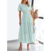 image:imagePRETTYGARDEN Womens 2026 Summer Maxi Dress Short Sleeve V Neck Hollow Out Eyelet A Line Long Flowy Beach Vacation DressesLight Green