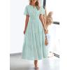 image:imagePRETTYGARDEN Womens 2026 Summer Maxi Dress Short Sleeve V Neck Hollow Out Eyelet A Line Long Flowy Beach Vacation DressesLight Green