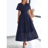 image:imagePRETTYGARDEN Womens 2026 Summer Maxi Dress Short Sleeve V Neck Hollow Out Eyelet A Line Long Flowy Beach Vacation DressesNavy