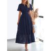 image:imagePRETTYGARDEN Womens 2026 Summer Maxi Dress Short Sleeve V Neck Hollow Out Eyelet A Line Long Flowy Beach Vacation DressesNavy