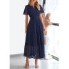 image:imagePRETTYGARDEN Womens 2026 Summer Maxi Dress Short Sleeve V Neck Hollow Out Eyelet A Line Long Flowy Beach Vacation DressesNavy