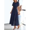 image:imagePRETTYGARDEN Womens 2026 Summer Maxi Dress Short Sleeve V Neck Hollow Out Eyelet A Line Long Flowy Beach Vacation DressesNavy