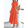 image:imagePRETTYGARDEN Womens 2026 Summer Maxi Dress Short Sleeve V Neck Hollow Out Eyelet A Line Long Flowy Beach Vacation DressesOrange