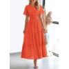 image:imagePRETTYGARDEN Womens 2026 Summer Maxi Dress Short Sleeve V Neck Hollow Out Eyelet A Line Long Flowy Beach Vacation DressesOrange