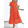 image:imagePRETTYGARDEN Womens 2026 Summer Maxi Dress Short Sleeve V Neck Hollow Out Eyelet A Line Long Flowy Beach Vacation DressesOrange