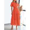 image:imagePRETTYGARDEN Womens 2026 Summer Maxi Dress Short Sleeve V Neck Hollow Out Eyelet A Line Long Flowy Beach Vacation DressesOrange