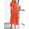 image:imagePRETTYGARDEN Womens 2026 Summer Maxi Dress Short Sleeve V Neck Hollow Out Eyelet A Line Long Flowy Beach Vacation DressesOrange