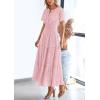 image:imagePRETTYGARDEN Womens 2026 Summer Maxi Dress Short Sleeve V Neck Hollow Out Eyelet A Line Long Flowy Beach Vacation DressesPink