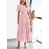 image:imagePRETTYGARDEN Womens 2026 Summer Maxi Dress Short Sleeve V Neck Hollow Out Eyelet A Line Long Flowy Beach Vacation DressesPink