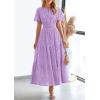 image:imagePRETTYGARDEN Womens 2026 Summer Maxi Dress Short Sleeve V Neck Hollow Out Eyelet A Line Long Flowy Beach Vacation DressesPurple