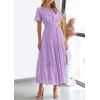 image:imagePRETTYGARDEN Womens 2026 Summer Maxi Dress Short Sleeve V Neck Hollow Out Eyelet A Line Long Flowy Beach Vacation DressesPurple