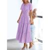 image:imagePRETTYGARDEN Womens 2026 Summer Maxi Dress Short Sleeve V Neck Hollow Out Eyelet A Line Long Flowy Beach Vacation DressesPurple