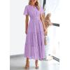 image:imagePRETTYGARDEN Womens 2026 Summer Maxi Dress Short Sleeve V Neck Hollow Out Eyelet A Line Long Flowy Beach Vacation DressesPurple