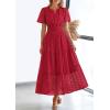 image:imagePRETTYGARDEN Womens 2026 Summer Maxi Dress Short Sleeve V Neck Hollow Out Eyelet A Line Long Flowy Beach Vacation DressesRed
