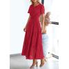 image:imagePRETTYGARDEN Womens 2026 Summer Maxi Dress Short Sleeve V Neck Hollow Out Eyelet A Line Long Flowy Beach Vacation DressesRed