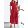 image:imagePRETTYGARDEN Womens 2026 Summer Maxi Dress Short Sleeve V Neck Hollow Out Eyelet A Line Long Flowy Beach Vacation DressesRed