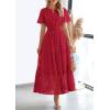 image:imagePRETTYGARDEN Womens 2026 Summer Maxi Dress Short Sleeve V Neck Hollow Out Eyelet A Line Long Flowy Beach Vacation DressesRed
