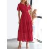 image:imagePRETTYGARDEN Womens 2026 Summer Maxi Dress Short Sleeve V Neck Hollow Out Eyelet A Line Long Flowy Beach Vacation DressesRed
