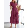 image:imagePRETTYGARDEN Womens 2026 Summer Maxi Dress Short Sleeve V Neck Hollow Out Eyelet A Line Long Flowy Beach Vacation DressesWine Red