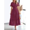 image:imagePRETTYGARDEN Womens 2026 Summer Maxi Dress Short Sleeve V Neck Hollow Out Eyelet A Line Long Flowy Beach Vacation DressesWine Red