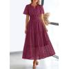 image:imagePRETTYGARDEN Womens 2026 Summer Maxi Dress Short Sleeve V Neck Hollow Out Eyelet A Line Long Flowy Beach Vacation DressesWine Red