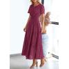image:imagePRETTYGARDEN Womens 2026 Summer Maxi Dress Short Sleeve V Neck Hollow Out Eyelet A Line Long Flowy Beach Vacation DressesWine Red