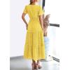 image:imagePRETTYGARDEN Womens 2026 Summer Maxi Dress Short Sleeve V Neck Hollow Out Eyelet A Line Long Flowy Beach Vacation DressesYellow