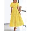 image:imagePRETTYGARDEN Womens 2026 Summer Maxi Dress Short Sleeve V Neck Hollow Out Eyelet A Line Long Flowy Beach Vacation DressesYellow