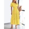 image:imagePRETTYGARDEN Womens 2026 Summer Maxi Dress Short Sleeve V Neck Hollow Out Eyelet A Line Long Flowy Beach Vacation DressesYellow