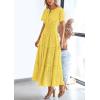 image:imagePRETTYGARDEN Womens 2026 Summer Maxi Dress Short Sleeve V Neck Hollow Out Eyelet A Line Long Flowy Beach Vacation DressesYellow