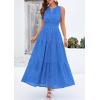image:imagePRETTYGARDEN Womens 2026 Summer Maxi Dresses Sleeveless Sundresses V Neck Eyelet A Line Long Flowy Spring Wedding Guest DressBlue