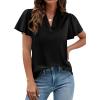 image:imagePRETTYGARDEN Womens 2026 Summer Satin Blouses Dressy Casual Ruffle Cap Sleeve V Neck Business Work Cute Tops Spring OutfitsBlack