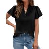 image:imagePRETTYGARDEN Womens 2026 Summer Satin Blouses Dressy Casual Ruffle Cap Sleeve V Neck Business Work Cute Tops Spring OutfitsBlack