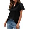 image:imagePRETTYGARDEN Womens 2026 Summer Satin Blouses Dressy Casual Ruffle Cap Sleeve V Neck Business Work Cute Tops Spring OutfitsBlack