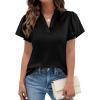 image:imagePRETTYGARDEN Womens 2026 Summer Satin Blouses Dressy Casual Ruffle Cap Sleeve V Neck Business Work Cute Tops Spring OutfitsBlack