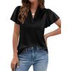 image:imagePRETTYGARDEN Womens 2026 Summer Satin Blouses Dressy Casual Ruffle Cap Sleeve V Neck Business Work Cute Tops Spring OutfitsBlack