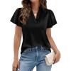 image:imagePRETTYGARDEN Womens 2026 Summer Satin Blouses Dressy Casual Ruffle Cap Sleeve V Neck Business Work Cute Tops Spring OutfitsBlack