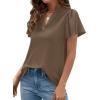 image:imagePRETTYGARDEN Womens 2026 Summer Satin Blouses Dressy Casual Ruffle Cap Sleeve V Neck Business Work Cute Tops Spring OutfitsBrown