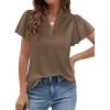 image:imagePRETTYGARDEN Womens 2026 Summer Satin Blouses Dressy Casual Ruffle Cap Sleeve V Neck Business Work Cute Tops Spring OutfitsBrown