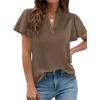 image:imagePRETTYGARDEN Womens 2026 Summer Satin Blouses Dressy Casual Ruffle Cap Sleeve V Neck Business Work Cute Tops Spring OutfitsBrown