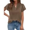 image:imagePRETTYGARDEN Womens 2026 Summer Satin Blouses Dressy Casual Ruffle Cap Sleeve V Neck Business Work Cute Tops Spring OutfitsBrown