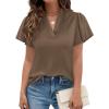 image:imagePRETTYGARDEN Womens 2026 Summer Satin Blouses Dressy Casual Ruffle Cap Sleeve V Neck Business Work Cute Tops Spring OutfitsBrown