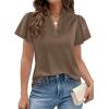 image:imagePRETTYGARDEN Womens 2026 Summer Satin Blouses Dressy Casual Ruffle Cap Sleeve V Neck Business Work Cute Tops Spring OutfitsBrown