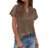 image:imagePRETTYGARDEN Womens 2026 Summer Satin Blouses Dressy Casual Ruffle Cap Sleeve V Neck Business Work Cute Tops Spring OutfitsBrown