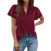 image:imagePRETTYGARDEN Womens 2026 Summer Satin Blouses Dressy Casual Ruffle Cap Sleeve V Neck Business Work Cute Tops Spring OutfitsBurgundy