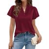 image:imagePRETTYGARDEN Womens 2026 Summer Satin Blouses Dressy Casual Ruffle Cap Sleeve V Neck Business Work Cute Tops Spring OutfitsBurgundy