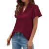 image:imagePRETTYGARDEN Womens 2026 Summer Satin Blouses Dressy Casual Ruffle Cap Sleeve V Neck Business Work Cute Tops Spring OutfitsBurgundy