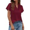 image:imagePRETTYGARDEN Womens 2026 Summer Satin Blouses Dressy Casual Ruffle Cap Sleeve V Neck Business Work Cute Tops Spring OutfitsBurgundy